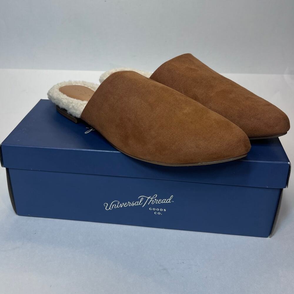 Universal Thread Zuri Flats Easy On Off Slides Cognac Brown Women's Size 8.5